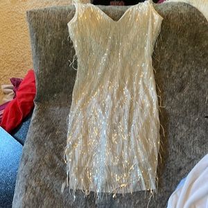 White cocktail party club dress silver sequins